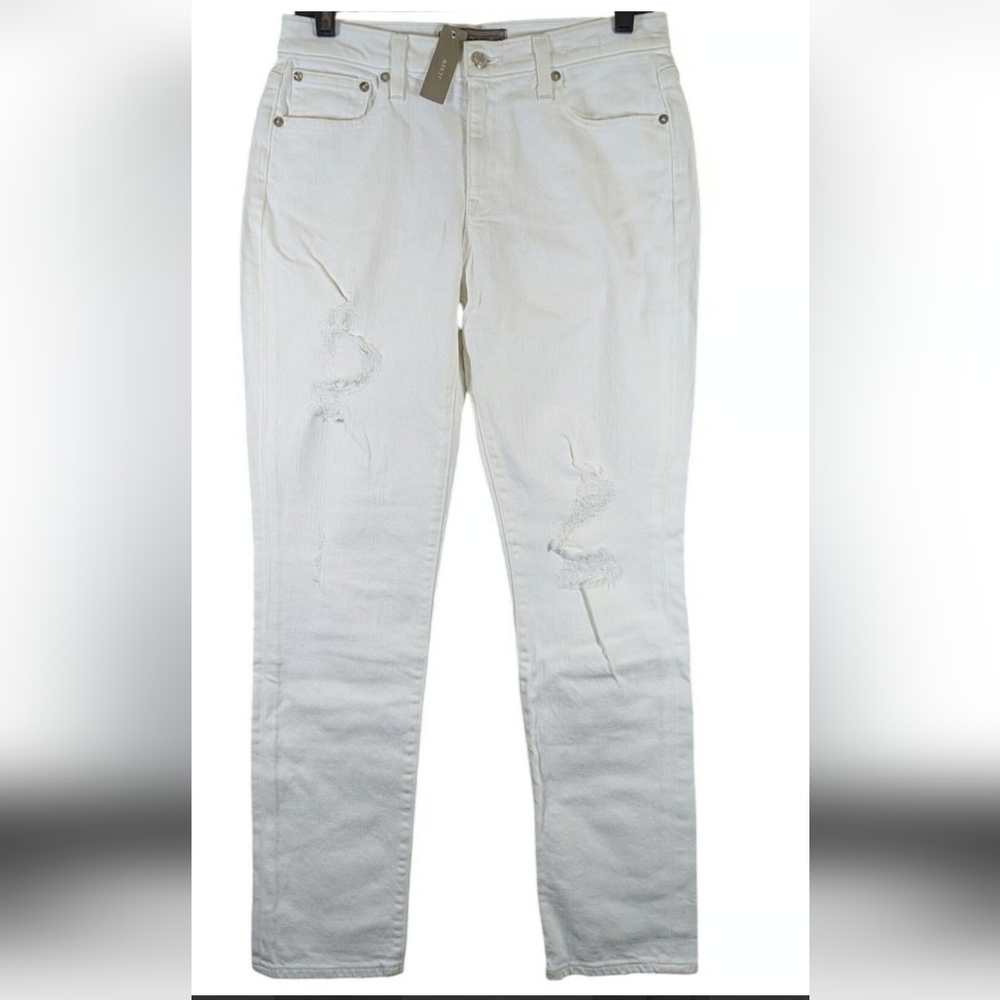 Point Sur J. Crew White Highrise Slim Boyfriend Distressed Jeans NWT Size 27